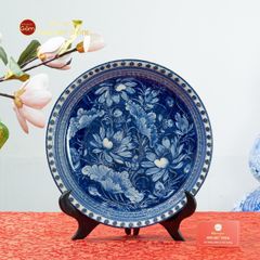 Đĩa Trưng Bày Men Lam Hoa Sen Nở Rộ