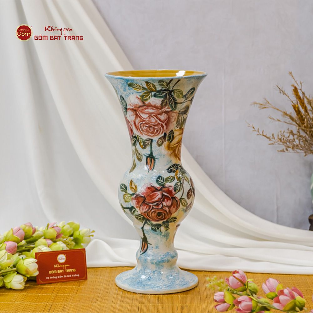 Lọ Hoa Vẽ Tay Mẫu Đơn Đỏ
