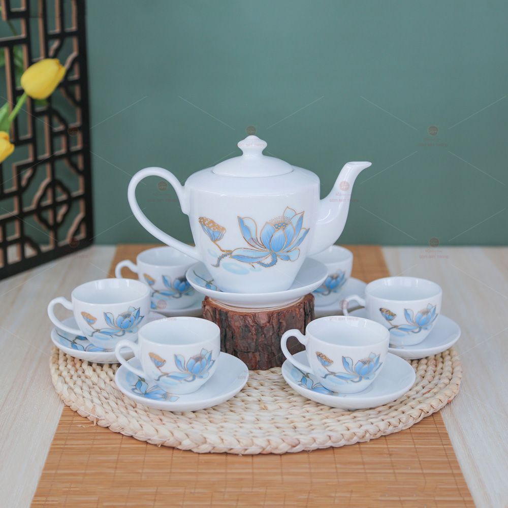 Bộ trà vai vuông sen xanh