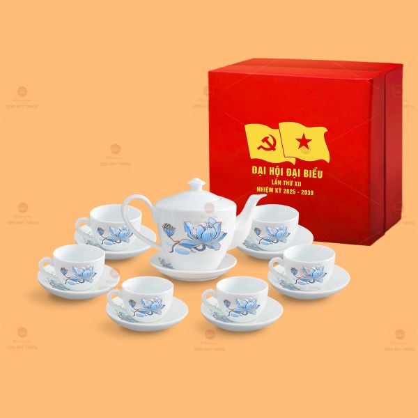 Bộ Ấm Chén Trà Vai Vuông Sen Xanh