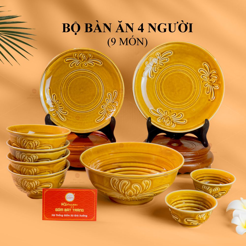 Bộ Bàn Ăn 4 Người (9 Món) Men Nâu Vân Hoa Cúc