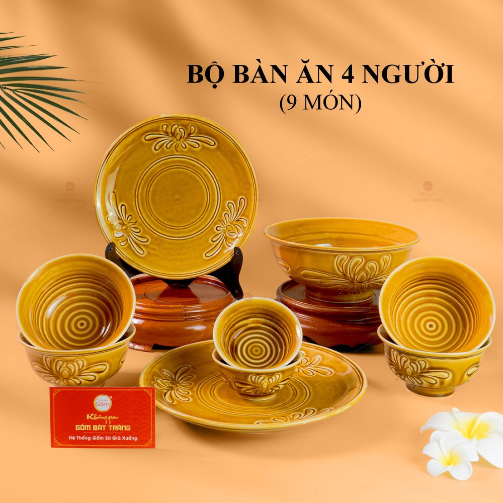 Bộ Bàn Ăn 4 Người (9 Món) Men Nâu Vân Hoa Cúc