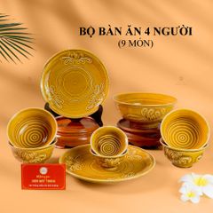 Bộ Bàn Ăn 4 Người (9 Món) Men Nâu Vân Hoa Cúc