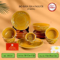 Bộ Bàn Ăn 4 Người (9 Món) Men Nâu Vân Hoa Cúc