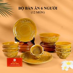 Bộ Bàn Ăn 6 Người (11 Món) Men Nâu Vân Hoa Cúc