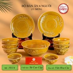 Bộ Bàn Ăn 6 Người (11 Món) Men Nâu Vân Hoa Cúc