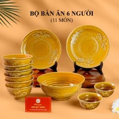Bộ Bát Đĩa Men Nâu Vân Hoa Cúc
