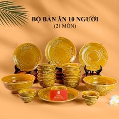 Bộ Bát Đĩa Men Nâu Vân Hoa Cúc