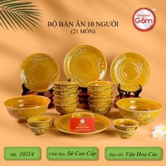 Bộ Bát Đĩa Men Nâu Vân Hoa Cúc