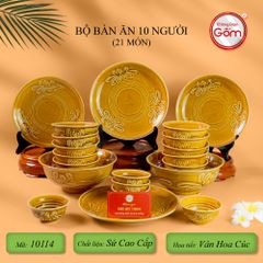 Bộ Bàn Ăn 10 Người (21 Món) Men Nâu Vân Hoa Cúc