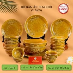 Bộ Bàn Ăn 10 Người (21 Món) Men Nâu Vân Hoa Cúc
