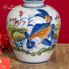 Vò Ngâm Rượu Họa Tiết Sen Cá Vẽ Màu