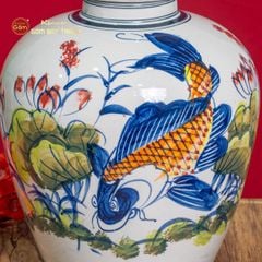 Vò Ngâm Rượu Họa Tiết Sen Cá Vẽ Màu
