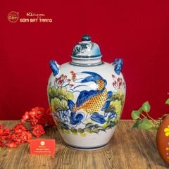 Vò Ngâm Rượu Họa Tiết Sen Cá Vẽ Màu