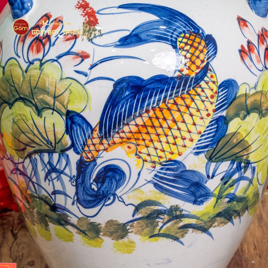 Vò Ngâm Rượu Họa Tiết Sen Cá Vẽ Màu