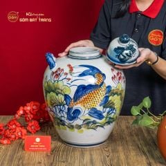 Vò Ngâm Rượu Họa Tiết Sen Cá Vẽ Màu