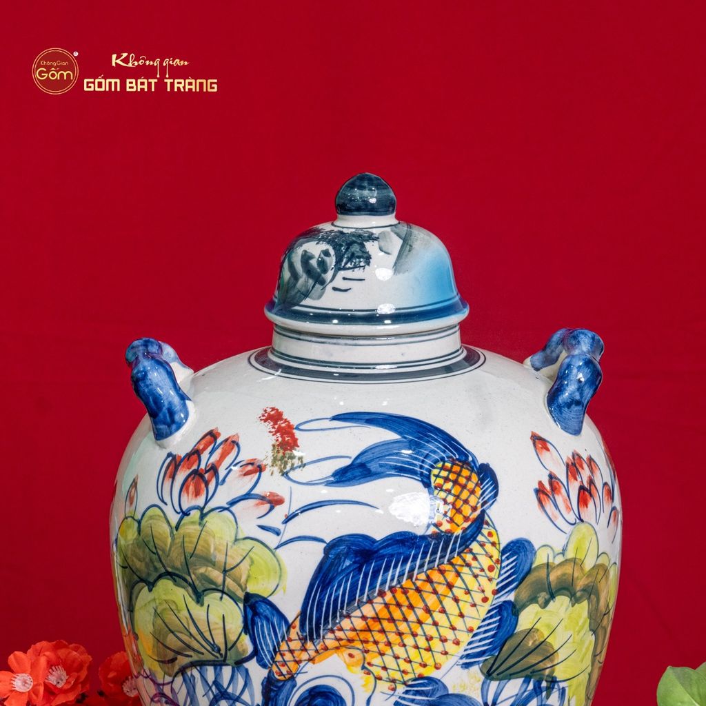 Vò Ngâm Rượu Họa Tiết Sen Cá Vẽ Màu