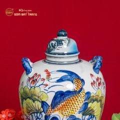 Vò Ngâm Rượu Họa Tiết Sen Cá Vẽ Màu