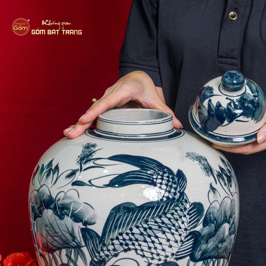 Vò Ngâm Rượu Họa Tiết Sen Cá