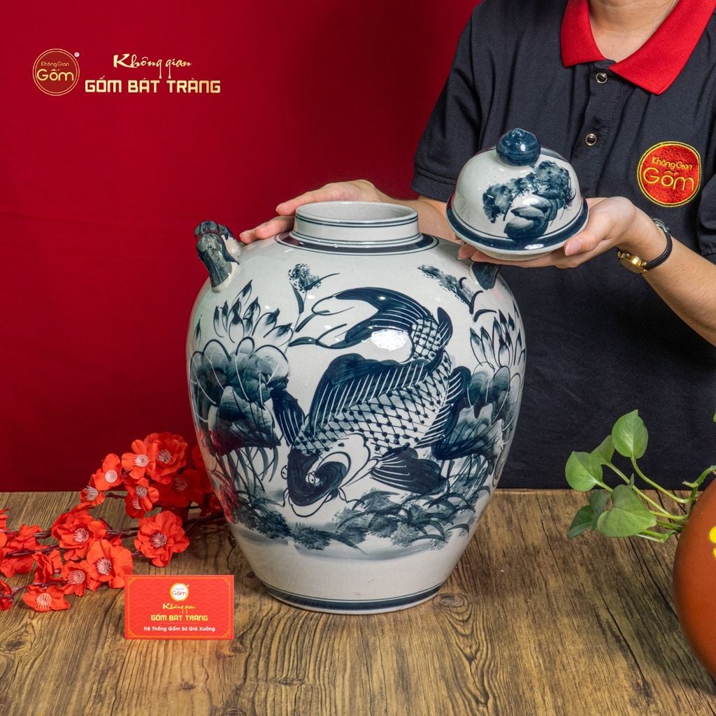 Vò Ngâm Rượu Họa Tiết Sen Cá