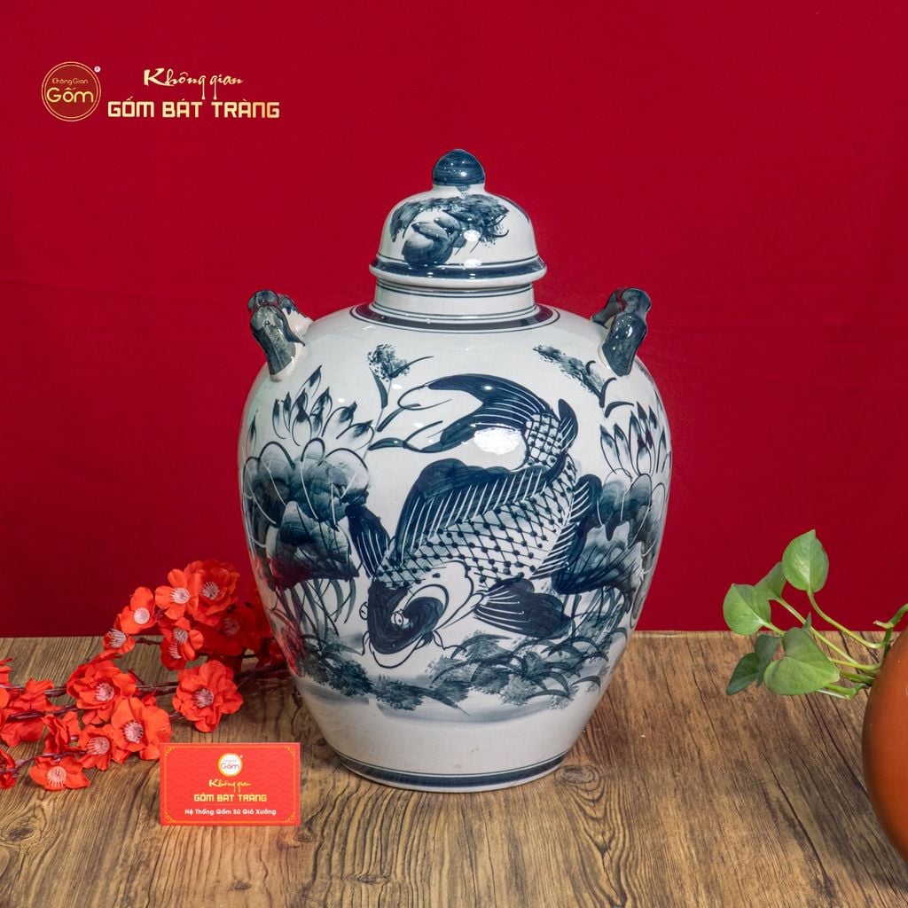 Vò Ngâm Rượu Họa Tiết Sen Cá