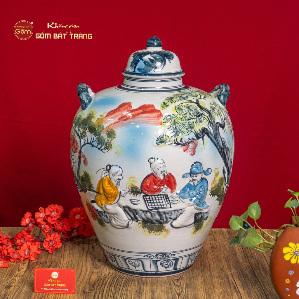 Vò Ngâm Rượu Họa Tiết Tiên Ông Đánh Cờ Vẽ Màu
