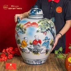 Vò Ngâm Rượu Họa Tiết Tiên Ông Đánh Cờ Vẽ Màu