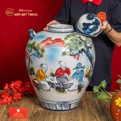 Vò Ngâm Rượu Họa Tiết Tiên Ông Đánh Cờ Vẽ Màu