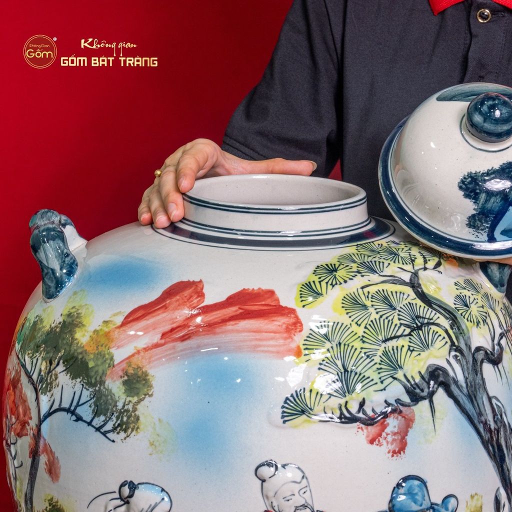 Vò Ngâm Rượu Họa Tiết Tiên Ông Đánh Cờ Vẽ Màu