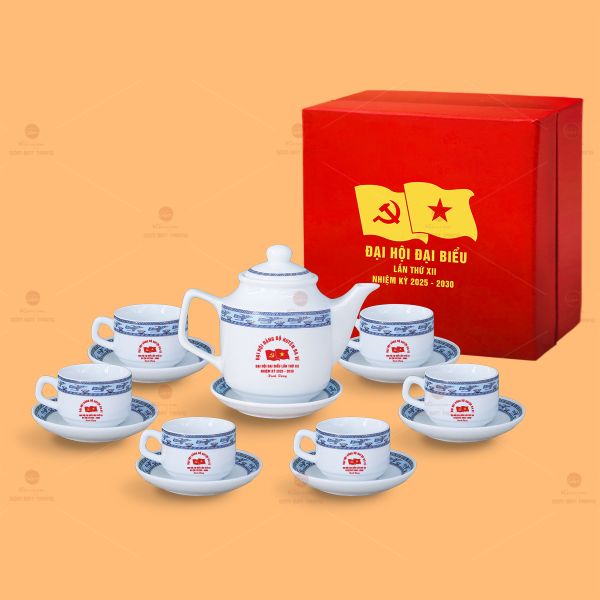Bộ Ấm Chén Trà Vuông Cao Hạc Xanh