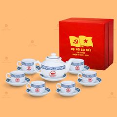 Bộ Ấm Chén Trà Vuông Thấp Hạc Xanh