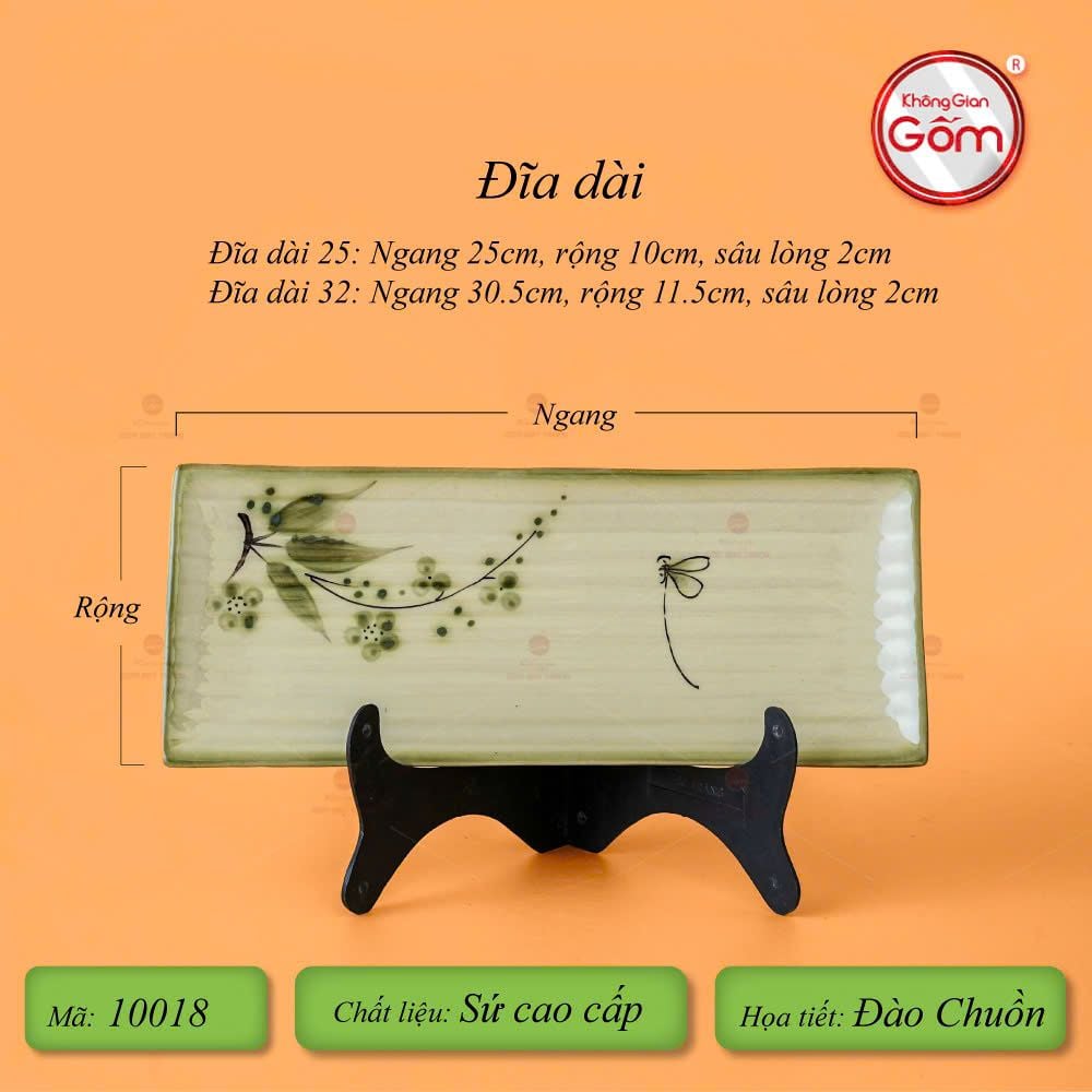 Đĩa Dài Chữ Nhật Hoa Đào Chuồn
