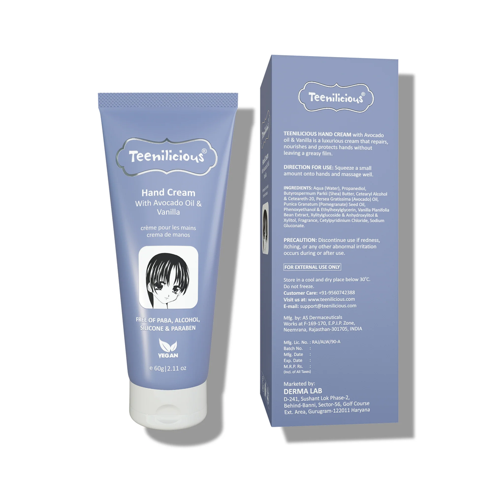 Kem Dưỡng Da Tay Chiết Xuất Bơ Và Vani Teenilicious Hand Cream With Avocado Oil & Vanilla 60g