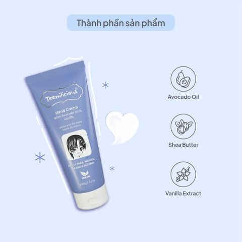 Kem Dưỡng Da Tay Chiết Xuất Bơ Và Vani Teenilicious Hand Cream With Avocado Oil & Vanilla 60g