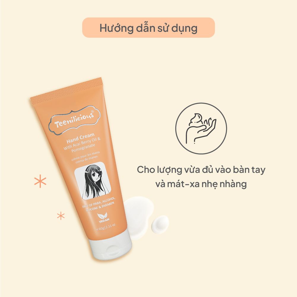 Kem Dưỡng Da Tay Chiết Xuất Acai Và Lựu Teenilicious Hand Cream With Acai Berry Oil & Pomegranate 60g