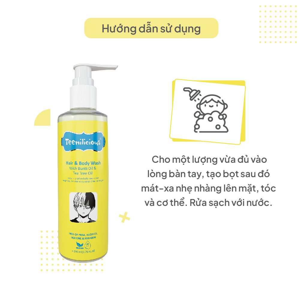 Sữa Tắm Gội Toàn Thân Chiết Xuất Buriti Và Tràm Trà Teenilicious Hair & Body Wash With Buriti Oil & Tea Tree Oil 200ml