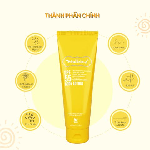 Sữa Dưỡng Thể Chống Nắng Teenilicious SPF 55 Body Lotion, PA+++, Dành Cho Da Dầu Và Nhạy Cảm 150ml