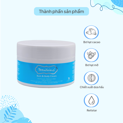 Kem Dưỡng Da, Làm Sáng Da Vùng Mông Và Toàn Thân Teenilicious Bum & Body Cream 100g