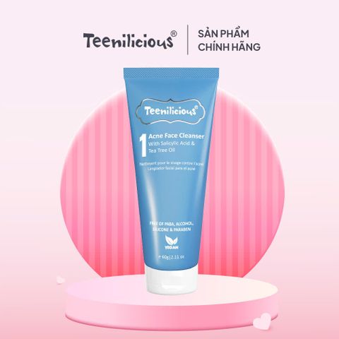 Sữa Rửa Mặt Teenilicious Acne Face Cleanser Giúp Giảm Mụn Đầu Đen, Đầu Trắng Dành Cho Da Mụn và Nhạy Cảm 60g