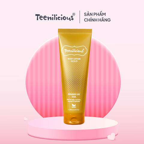 Sữa Dưỡng Thể Lấp Lánh Teenilicious Body Lotion Gold - Tạo Lớp Nhũ Lấp Lánh Ánh Nhũ, Dưỡng Ẩm, Giúp Da Trắng, Sáng Và Mềm Mịn 150ml