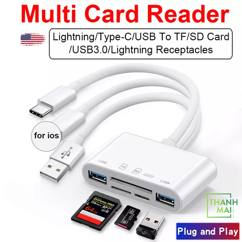 Đầu đọc thẻ Nhớ máy ảnh đa chức năng NK-1032 Pro 5 trong 1 ( Lightning, Type-c, USB To TF, SD Card, USB 3.0, Lightning Receptacles )