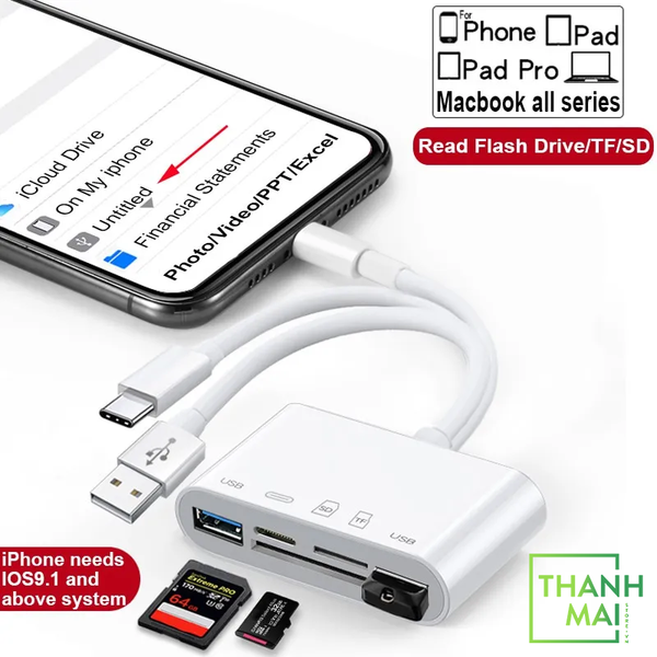 Đầu đọc thẻ Nhớ máy ảnh đa chức năng NK-1032 Pro 5 trong 1 ( Lightning, Type-c, USB To TF, SD Card, USB 3.0, Lightning Receptacles )
