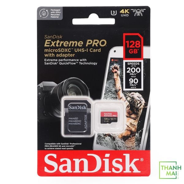 Thẻ Nhớ MicroSDXC SanDisk Extreme Pro V30 A2 128GB 200MB/s SDSQXCD-128G-GN6MA