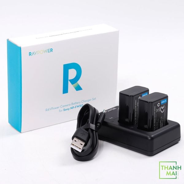 Bộ sạc đôi và 2 pin RAVPOWER RP-PB056 ( Sony NP-FW50 ) | Chính Hãng