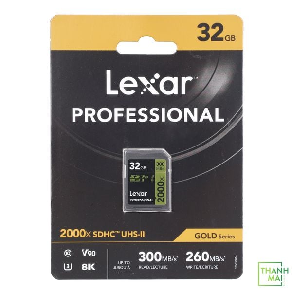 Thẻ nhớ SD 32GB Lexar Professional 2000x UHS-II V90 300/260 MBs (LSD200032G-BNNNU)