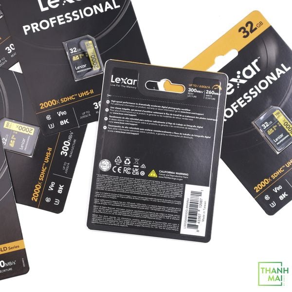 Thẻ nhớ SD 32GB Lexar Professional 2000x UHS-II V90 300/260 MBs (LSD200032G-BNNNU)