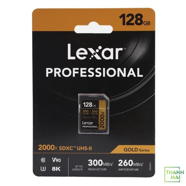 Thẻ nhớ SD 128GB Lexar Professional 2000x UHS-II V90 300/260 MBs (LSD2000128G-BNNNU)