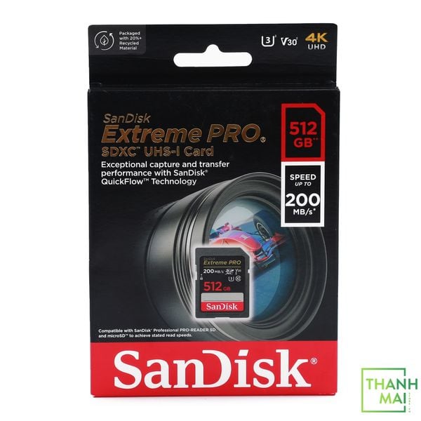 Thẻ nhớ SDXC SanDisk Extreme Pro U3 V30 512GB 200MB/s SDSDXXD-512G-GN4IN