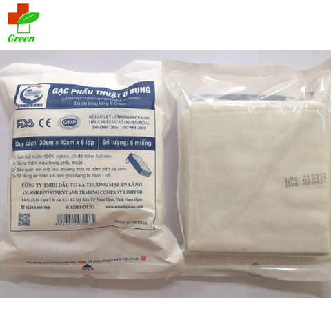  Gạc phẫu thuật ổ bụng 30x40x8 lớp 