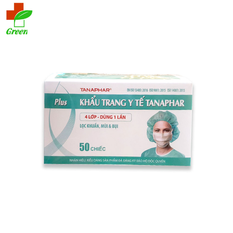  Khẩu Trang Y Tế Kháng Khuẩn Tanaphar Plus 4 Lớp (Hộp 50 Cái) 